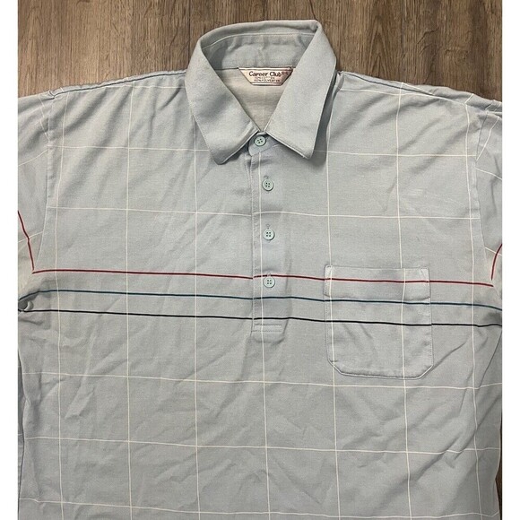 Career Club Vintage Polo Shirt Mens L Retro Skater Light Blue Made Korea 70s 80s - Picture 3 of 7